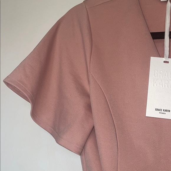 Grace Karin Pink Peplum Blouse with Flutter Sleeves - Picture 4 of 5